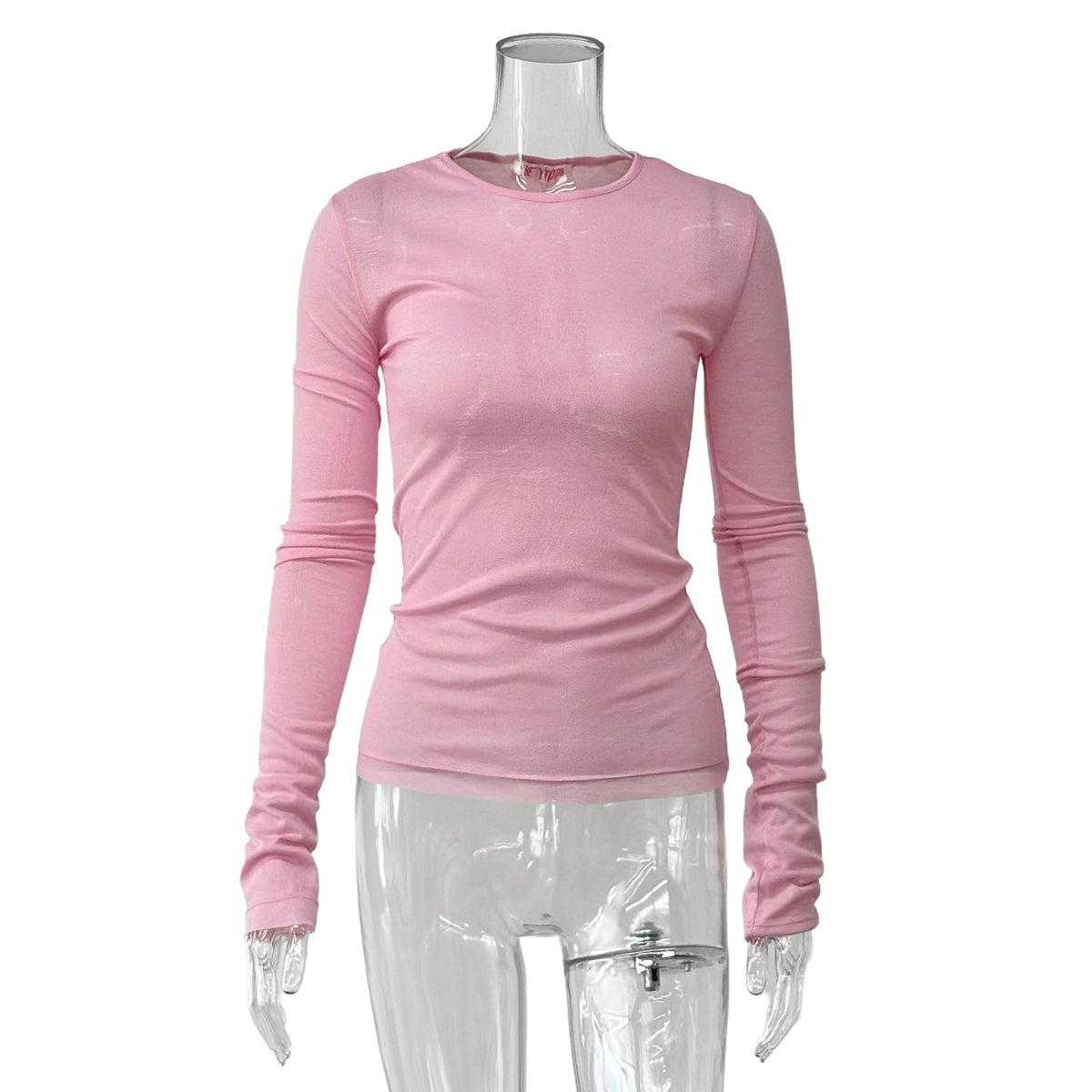 Sheer Slim Fit Long Sleeve Blouse - Pink