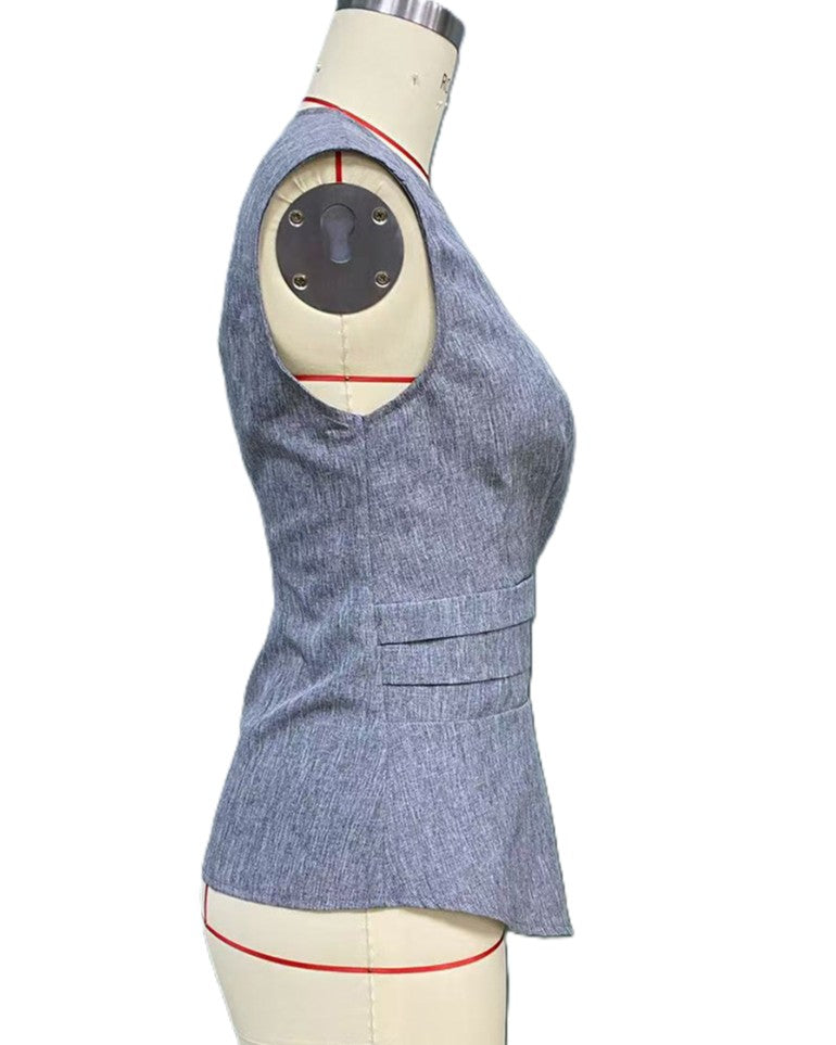 Surplice Wrap Front Sleeveless Peplum Top - Grey - 2