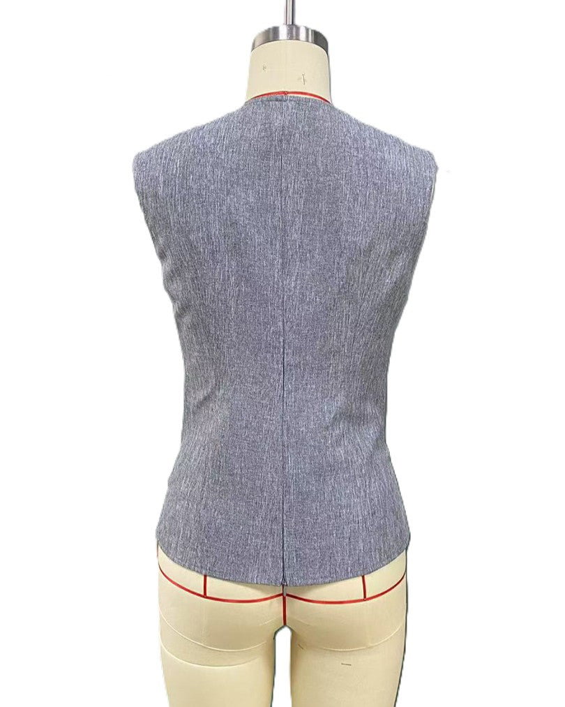 Surplice Wrap Front Sleeveless Peplum Top - Grey - 3