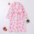Candy Cane Print Plush Christmas Robe - Pink
