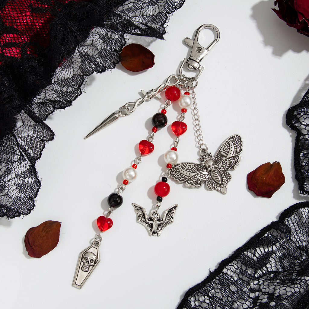 Halloween Spider And Dagger Beaded Keychain - C1