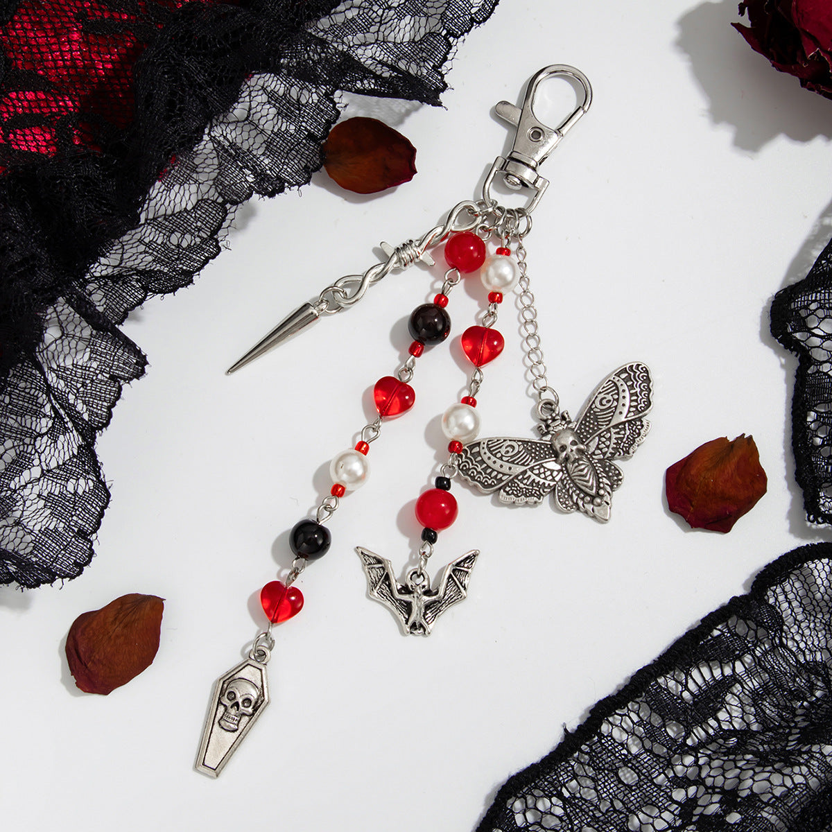 Halloween Spider And Dagger Beaded Keychain - C1