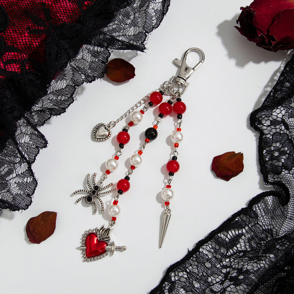 Halloween Spider And Dagger Beaded Keychain - C2