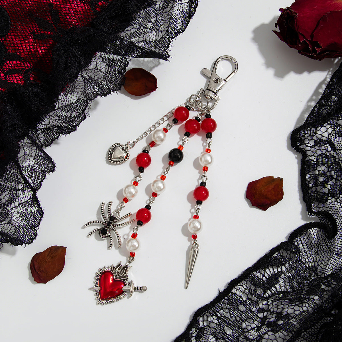 Halloween Spider And Dagger Beaded Keychain - C2