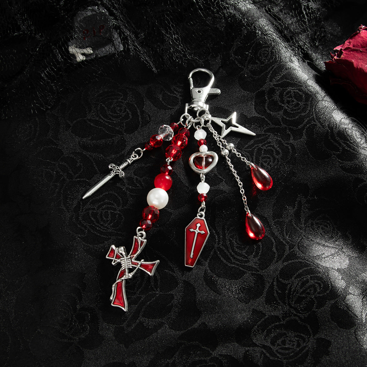 Halloween Spider And Dagger Beaded Keychain - view 1