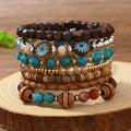 Turquoise Bead and Braided Cord Stackable Bracelet Set - Color