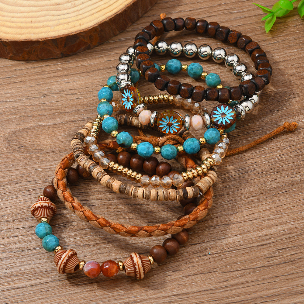 Turquoise Bead and Braided Cord Stackable Bracelet Set