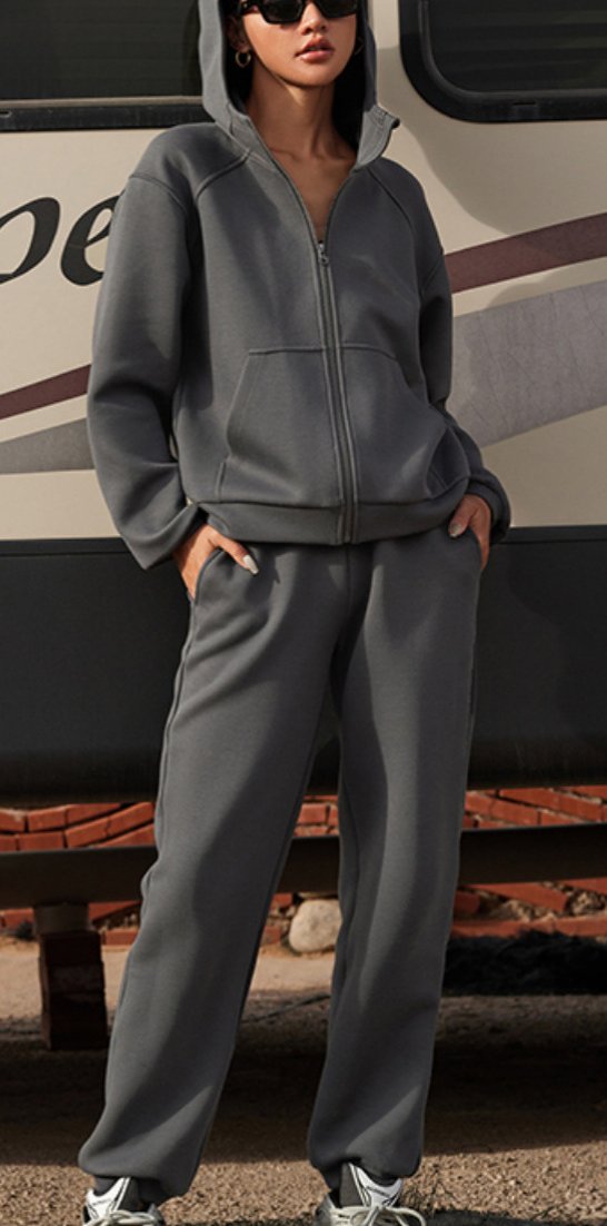 Oversized Zip Front Hooded Athletic Top - Dark gray - 2