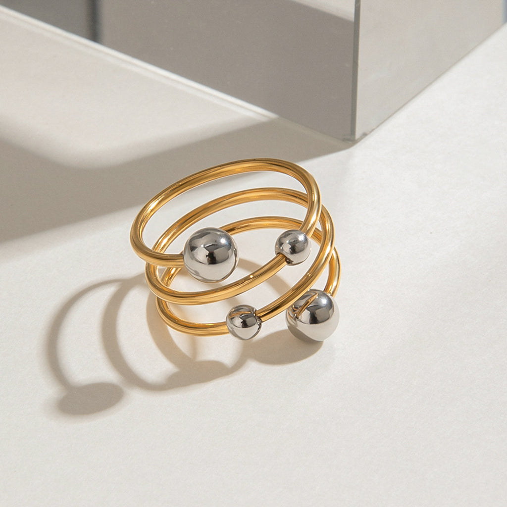 Multi Layer Coil Ball Open Ring - Gold - 1