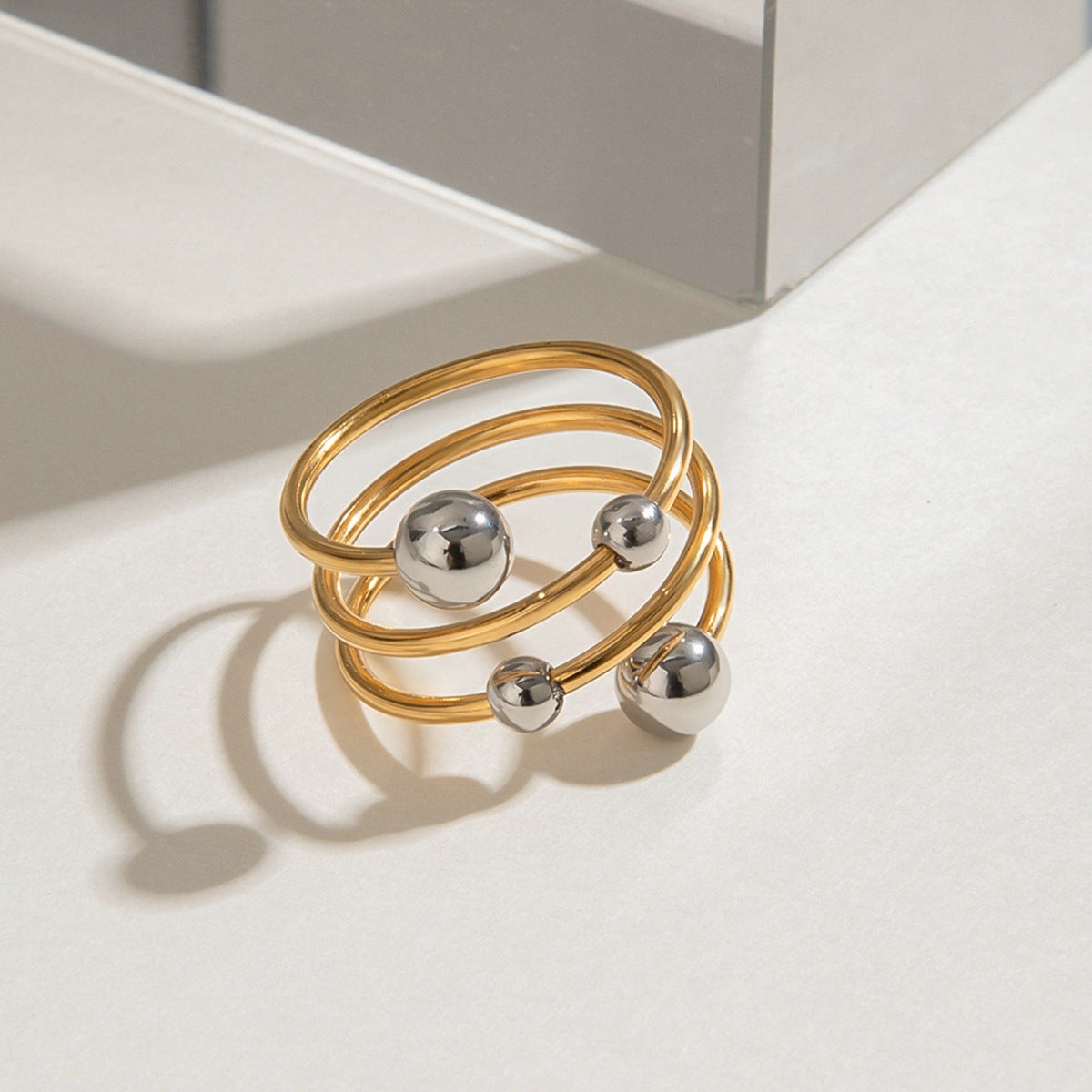 Multi Layer Coil Ball Open Ring - Gold - 1
