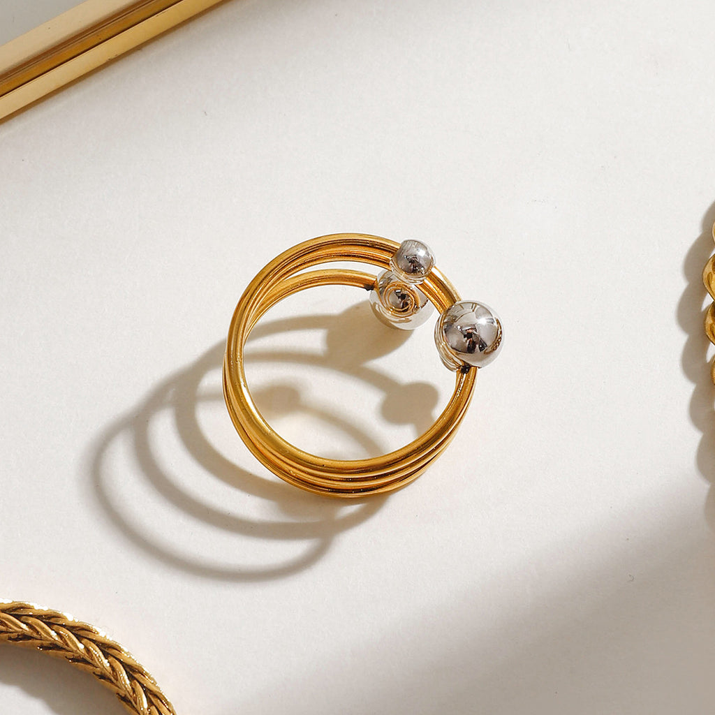Multi Layer Coil Ball Open Ring - Gold - 2