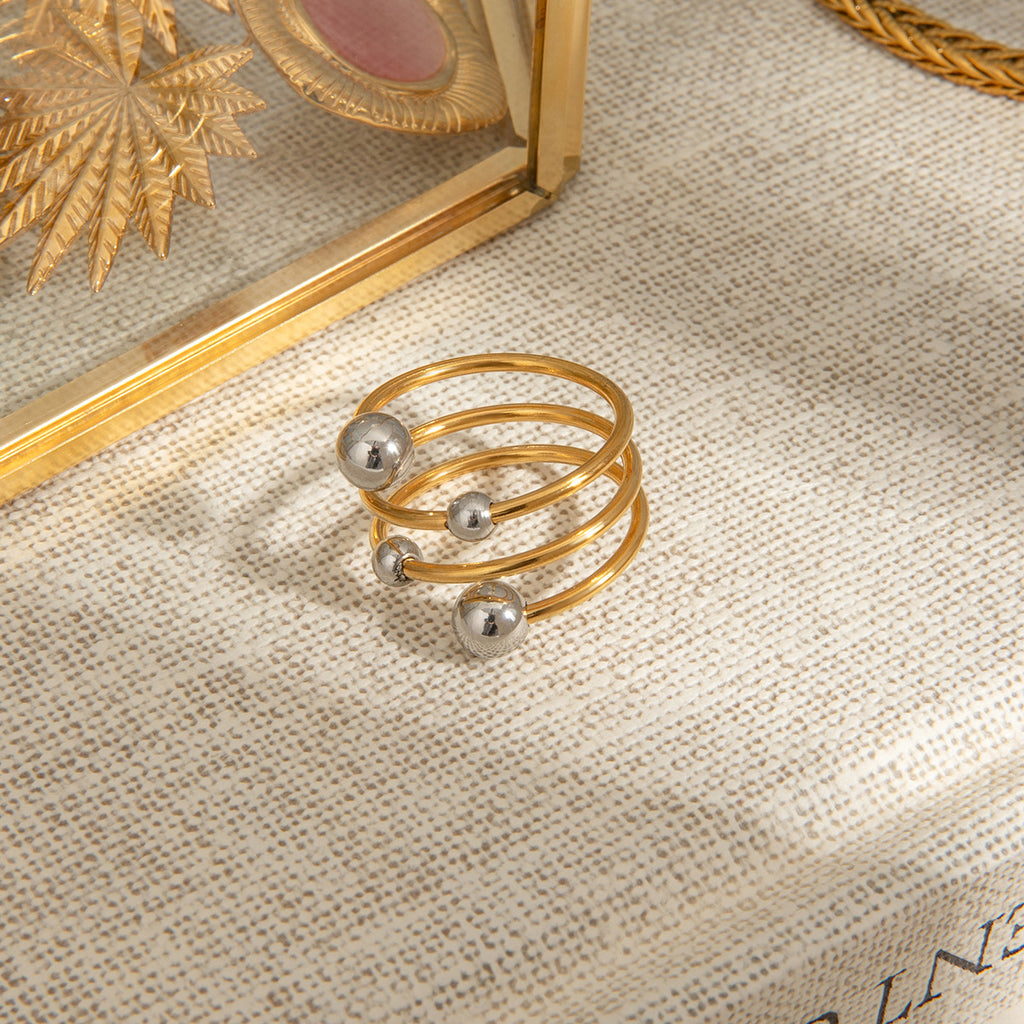 Multi Layer Coil Ball Open Ring - Gold - 3