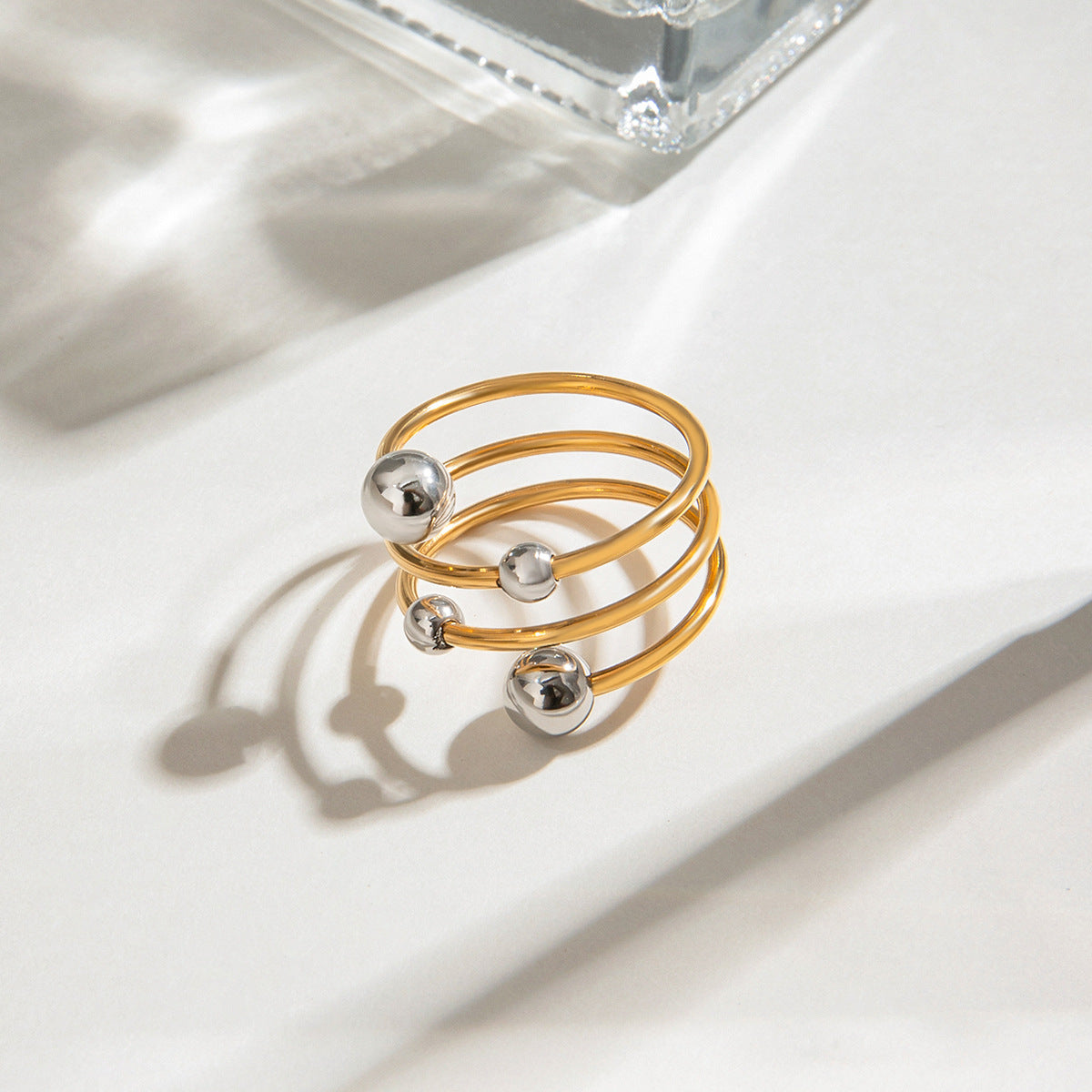 Multi Layer Coil Ball Open Ring - Gold - 4