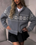 Nordic Snowflake Zip Up Sweater Jacket - Grey