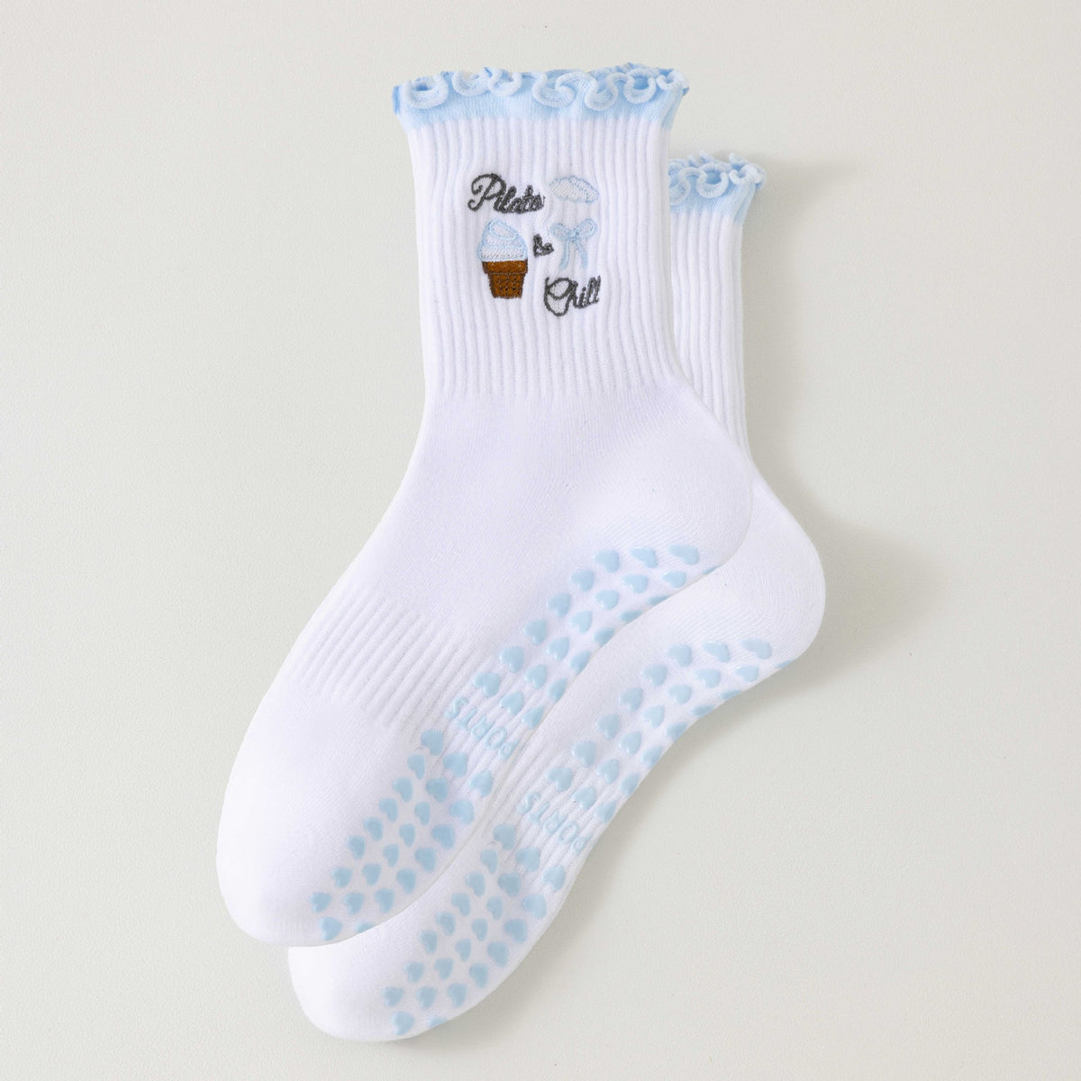Ice Cream Frill Cuff Grip Socks - Blue