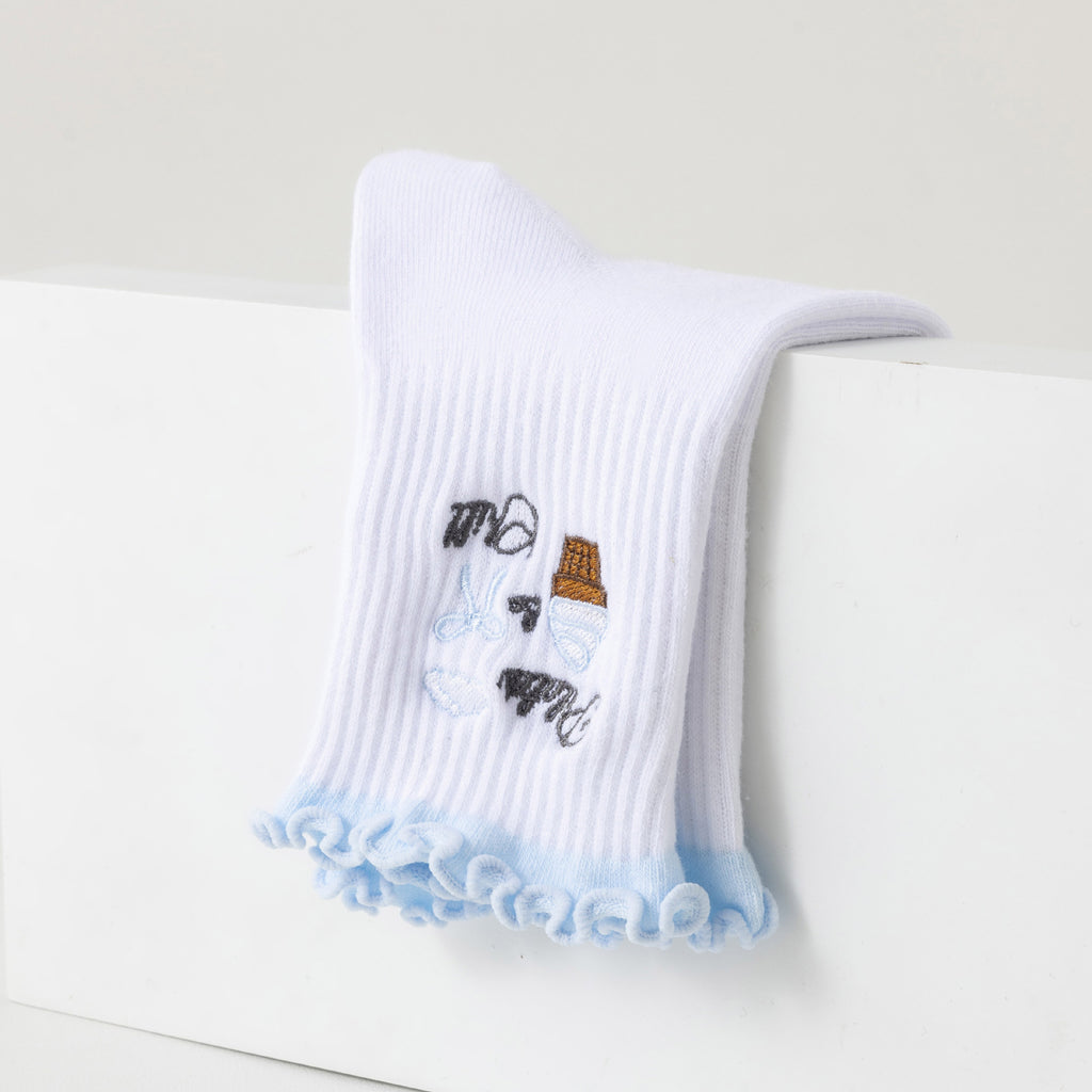 Ice Cream Frill Cuff Grip Socks - Blue - 1