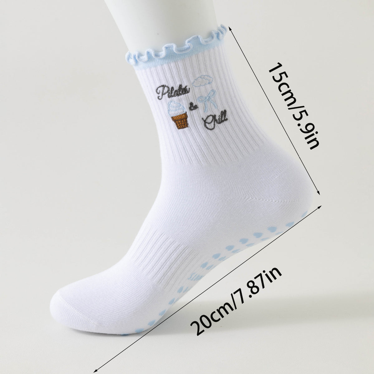 Ice Cream Frill Cuff Grip Socks - Blue - 2