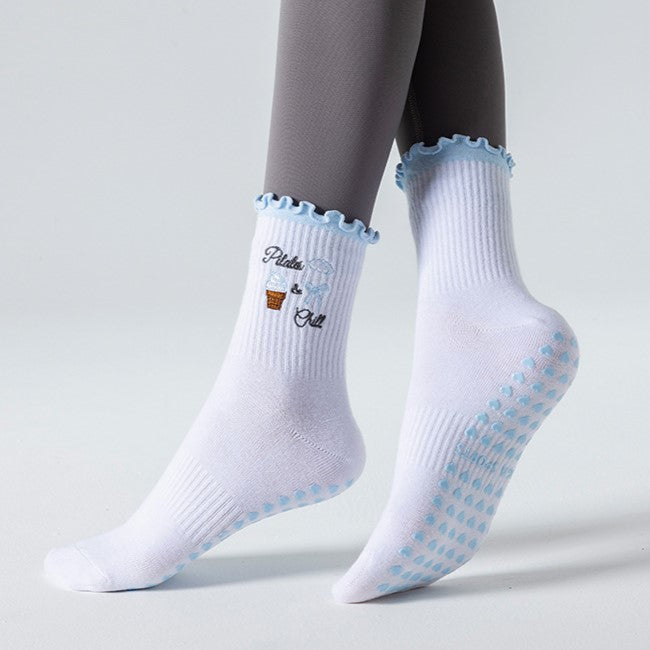 Ice Cream Frill Cuff Grip Socks - Blue - 4