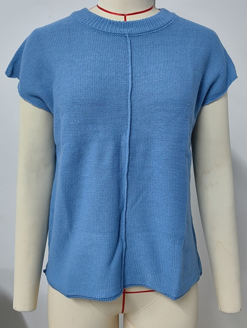 Center Seam Cap Sleeve Knit Vest - Blue