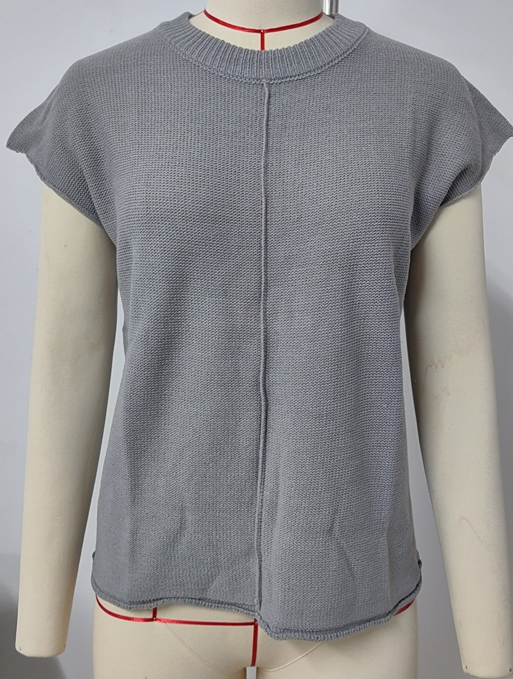 Center Seam Cap Sleeve Knit Vest - Grey