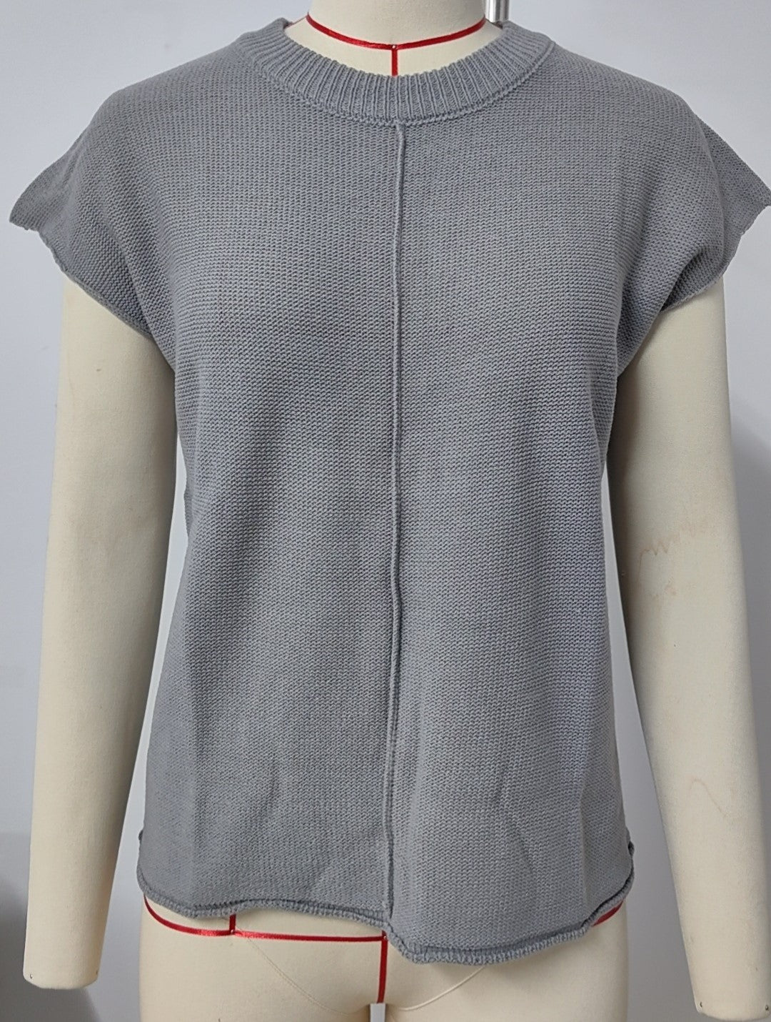 Center Seam Cap Sleeve Knit Vest - Grey