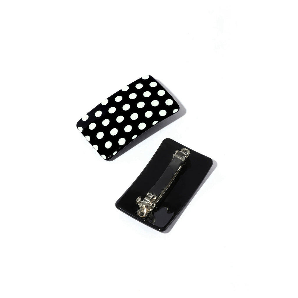 Retro Dot and Check Rectangle Barrettes - Black