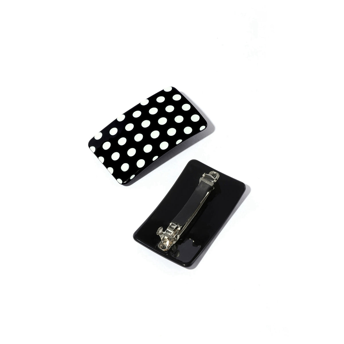 Retro Dot and Check Rectangle Barrettes - Black