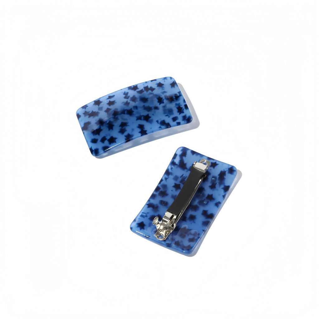 Retro Dot and Check Rectangle Barrettes - Blue