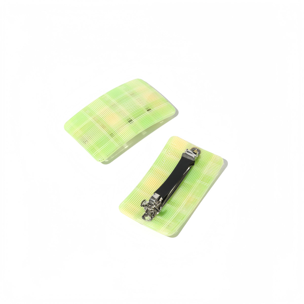 Retro Dot and Check Rectangle Barrettes - Green
