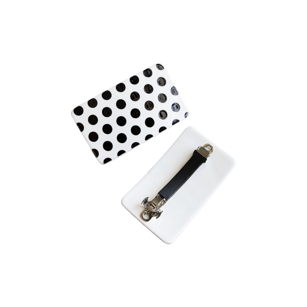 Retro Dot and Check Rectangle Barrettes - White