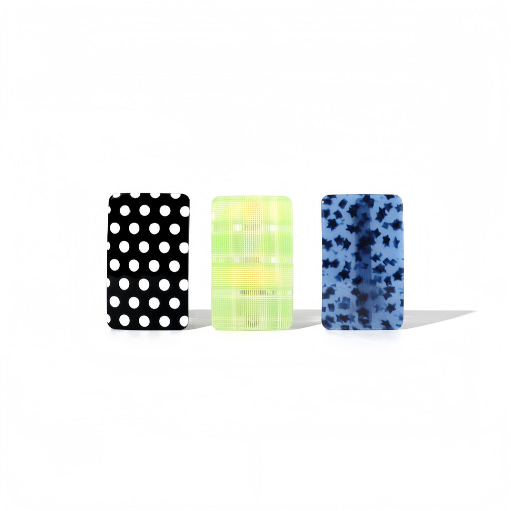 Retro Dot and Check Rectangle Barrettes