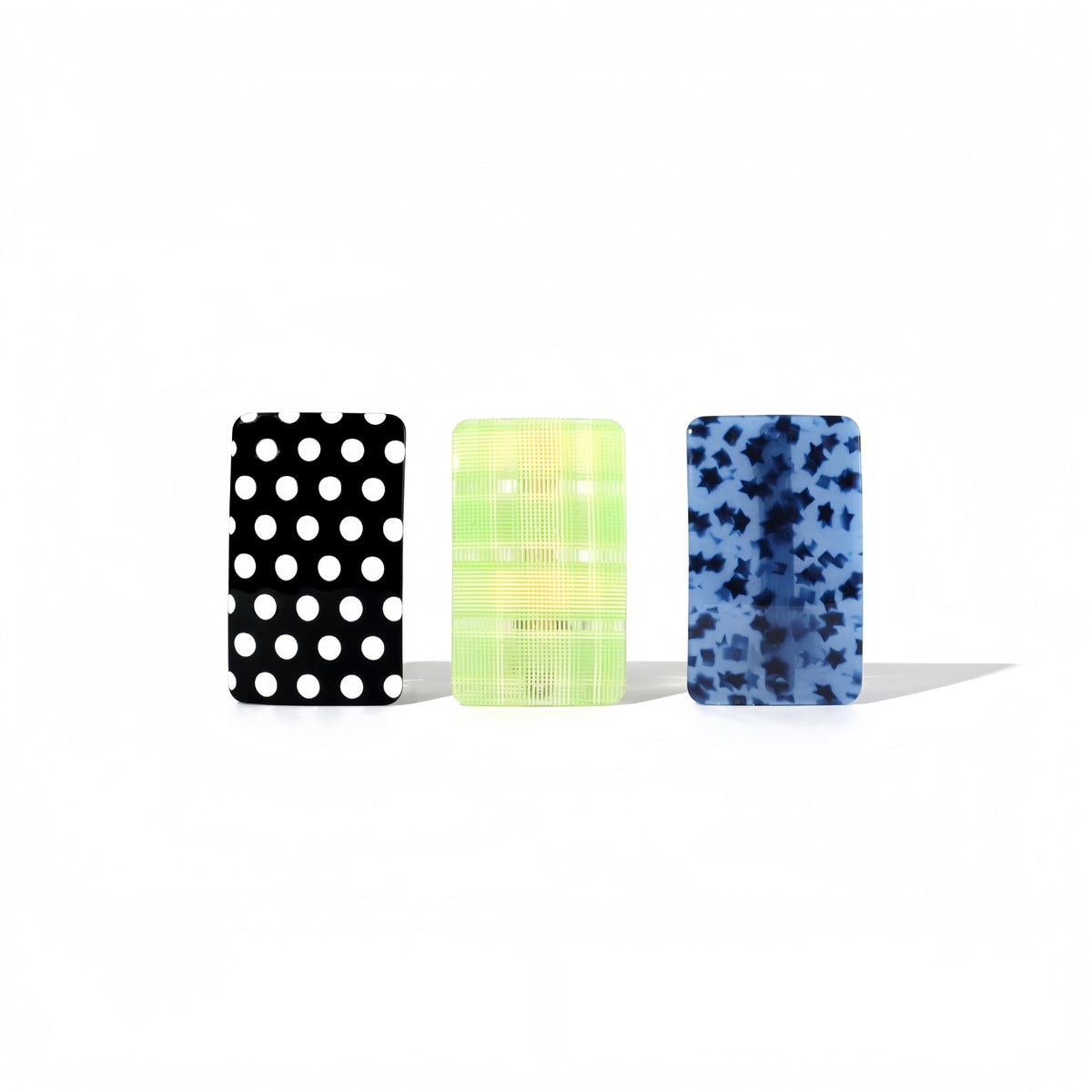 Retro Dot and Check Rectangle Barrettes