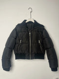 Cropped Puffer Jacket With Knit Panels - Black