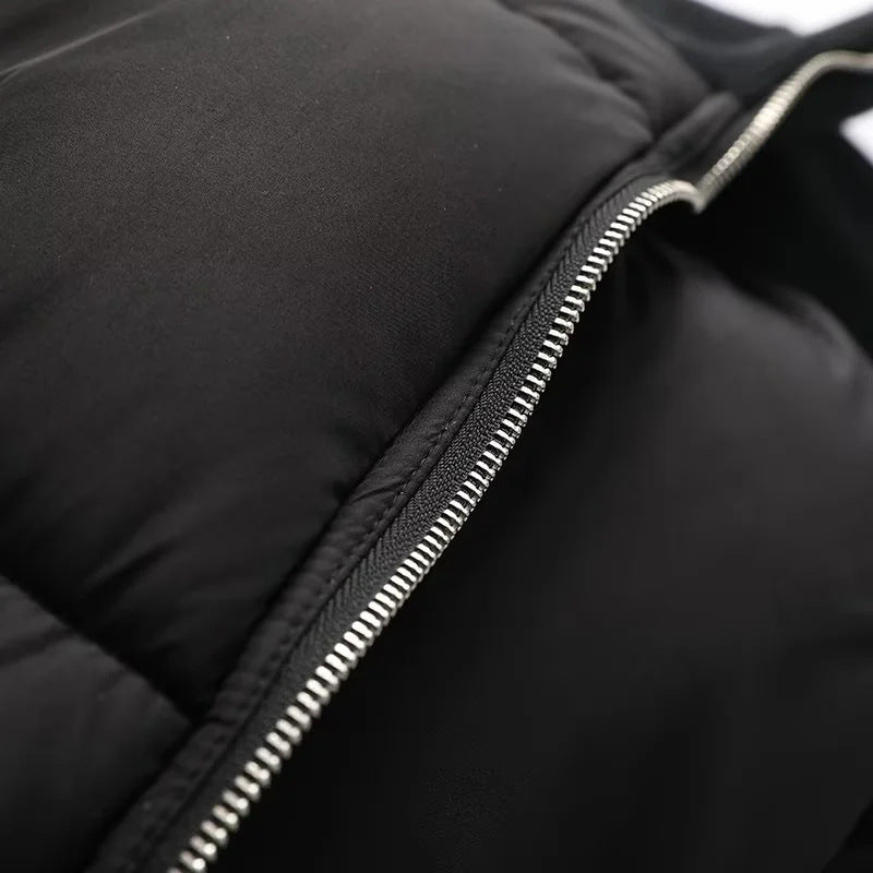 Cropped Puffer Jacket With Knit Panels - Black - 2