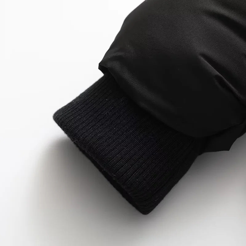 Cropped Puffer Jacket With Knit Panels - Black - 5