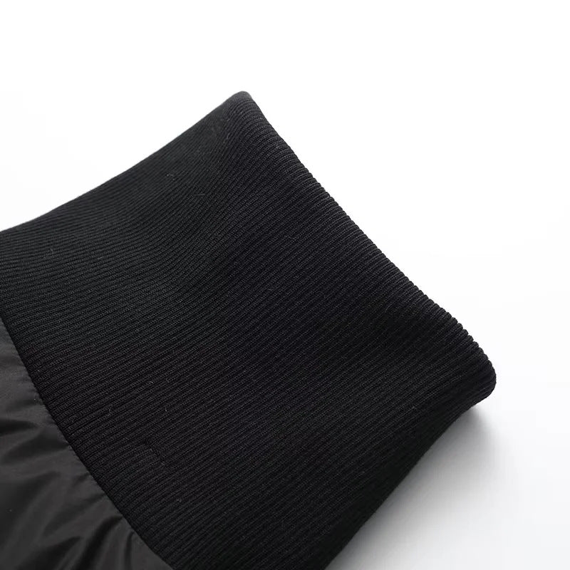 Cropped Puffer Jacket With Knit Panels - Black - 6