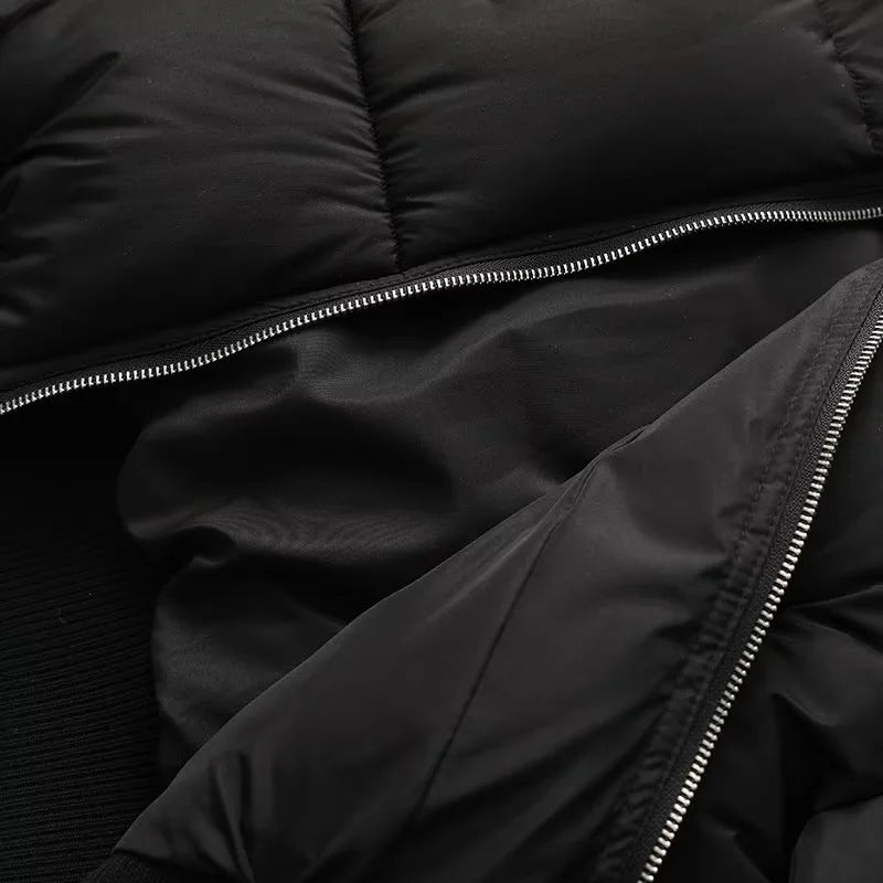 Cropped Puffer Jacket With Knit Panels - Black - 7