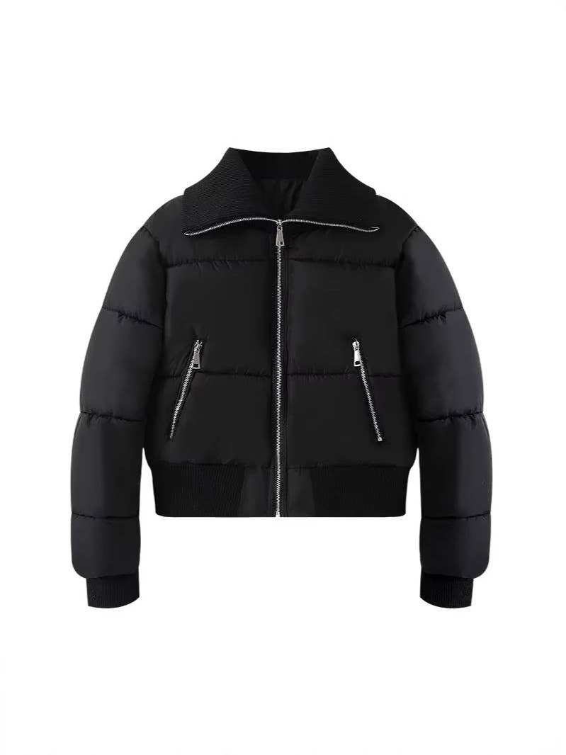 Cropped Puffer Jacket With Knit Panels