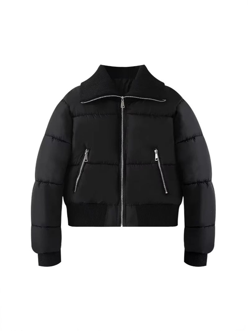 Cropped Puffer Jacket With Knit Panels - view 1