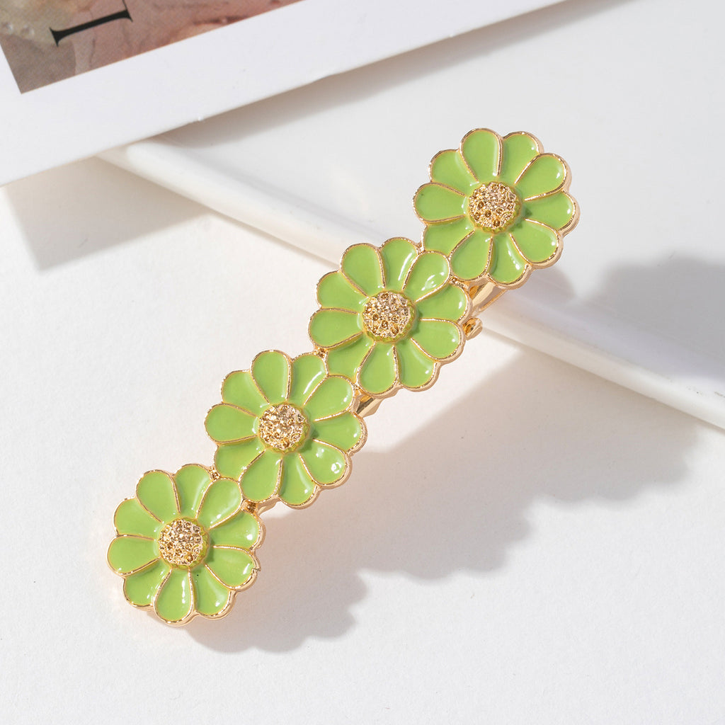 Enamel Daisy Flower Duckbill Hair Clip - Green