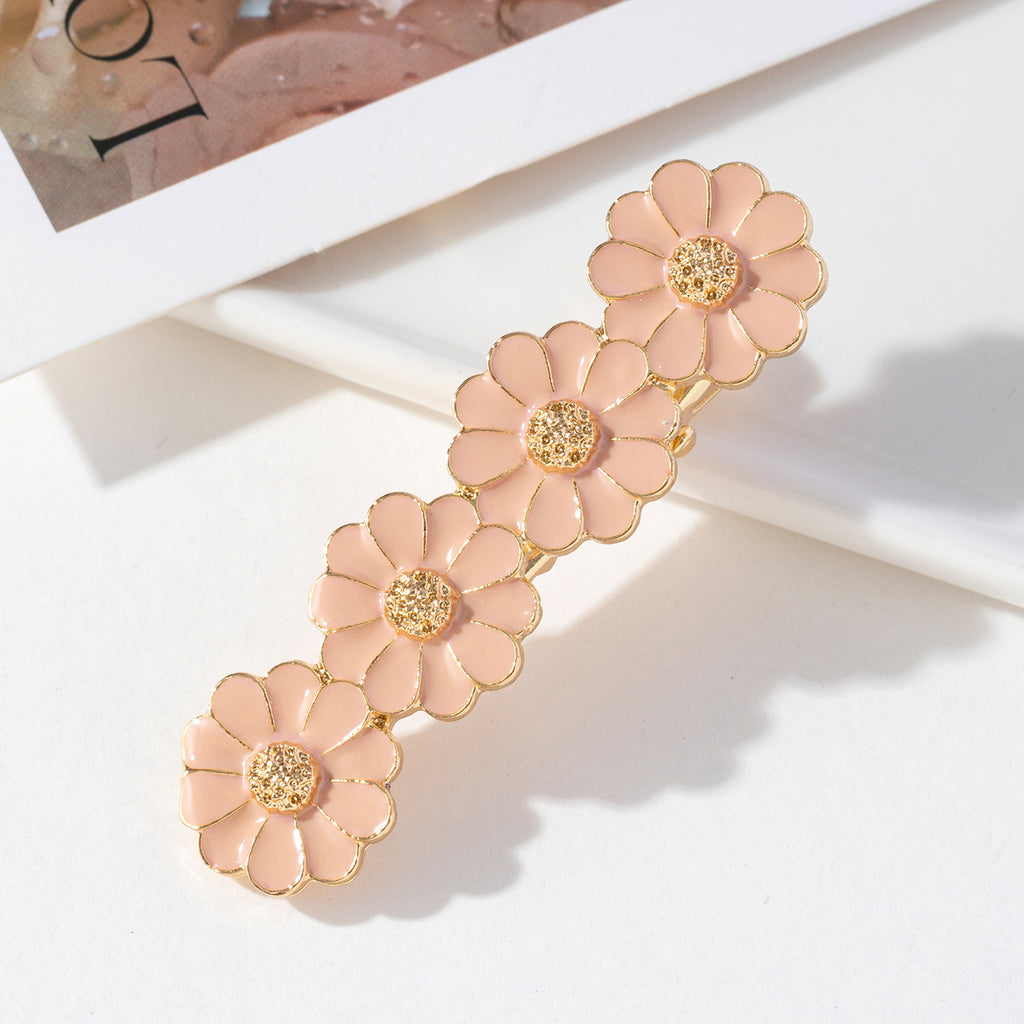Enamel Daisy Flower Duckbill Hair Clip - Pink