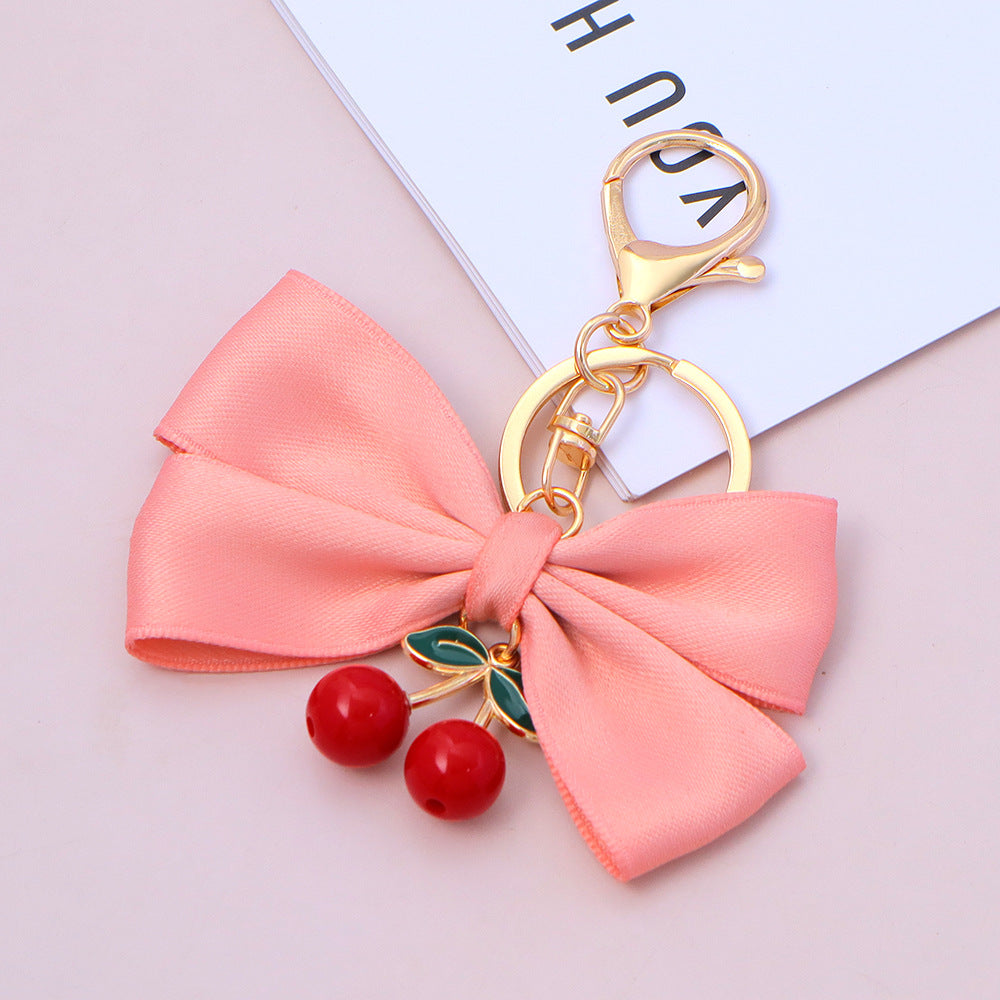 Satin Bow Cherry Charm Keychain - Color_1