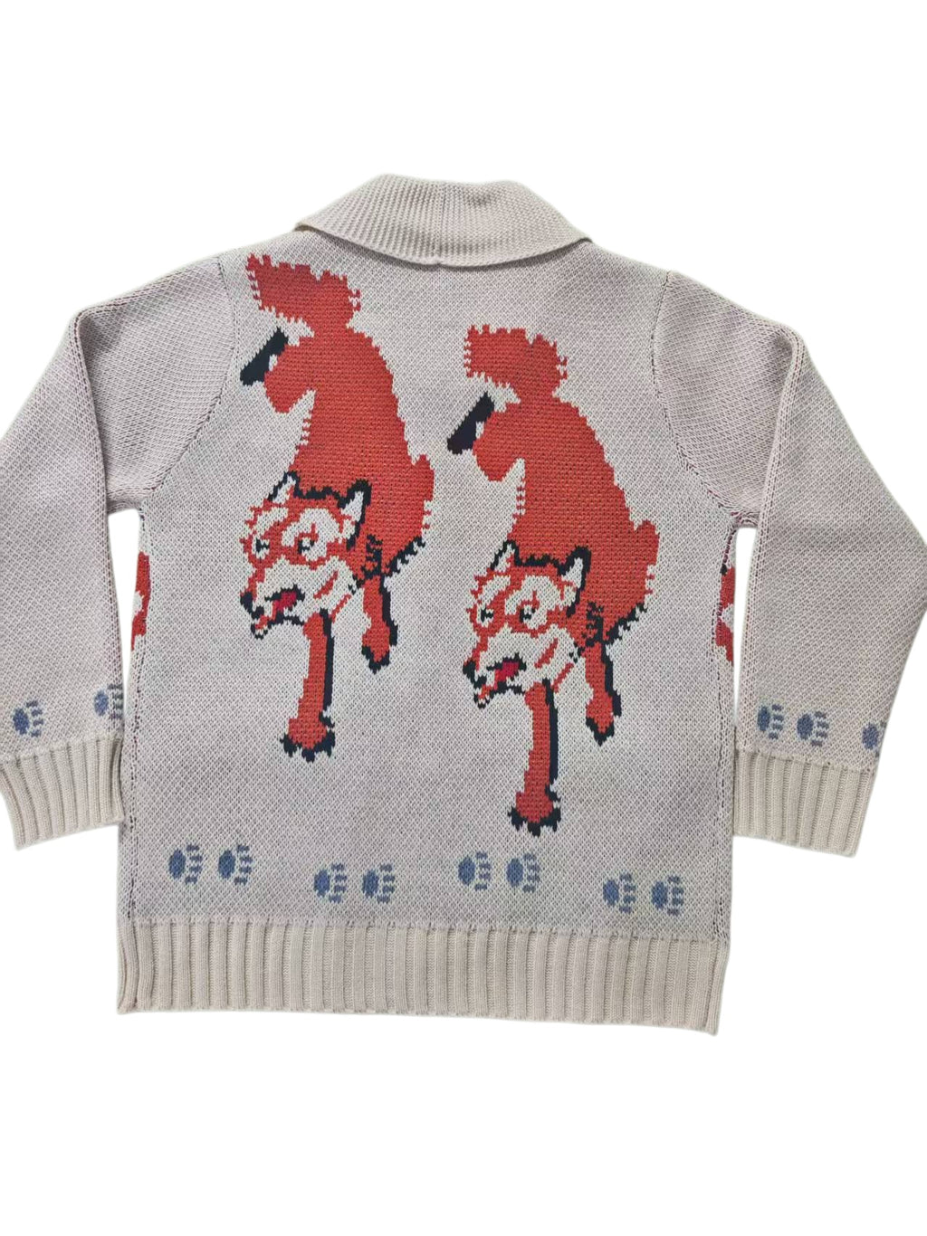 Vintage Fox Motif Zip Front Cardigan - Beige - 1