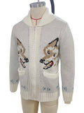 Vintage Fox Motif Zip Front Cardigan - OffWhite