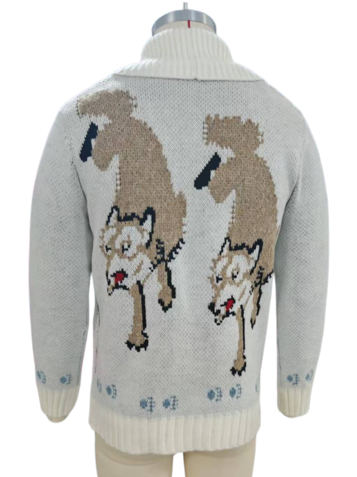 Vintage Fox Motif Zip Front Cardigan - OffWhite - 2