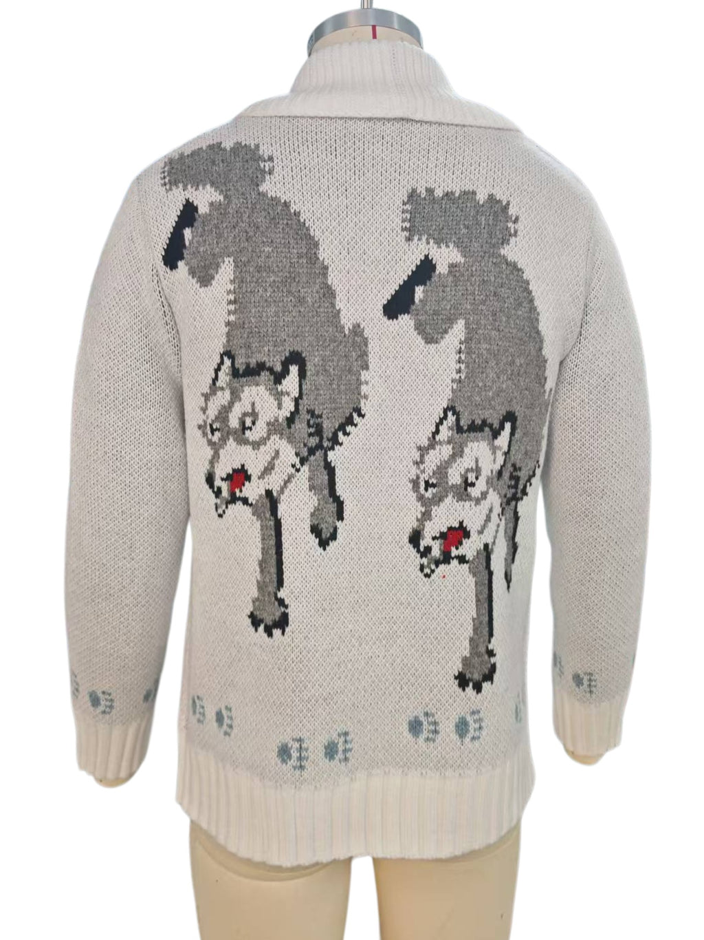 Vintage Fox Motif Zip Front Cardigan - White - 2