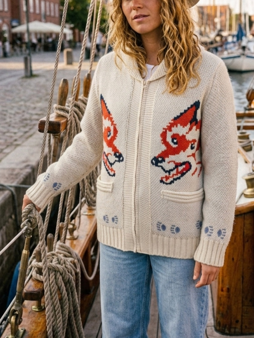 Vintage Fox Motif Zip Front Cardigan - view 1