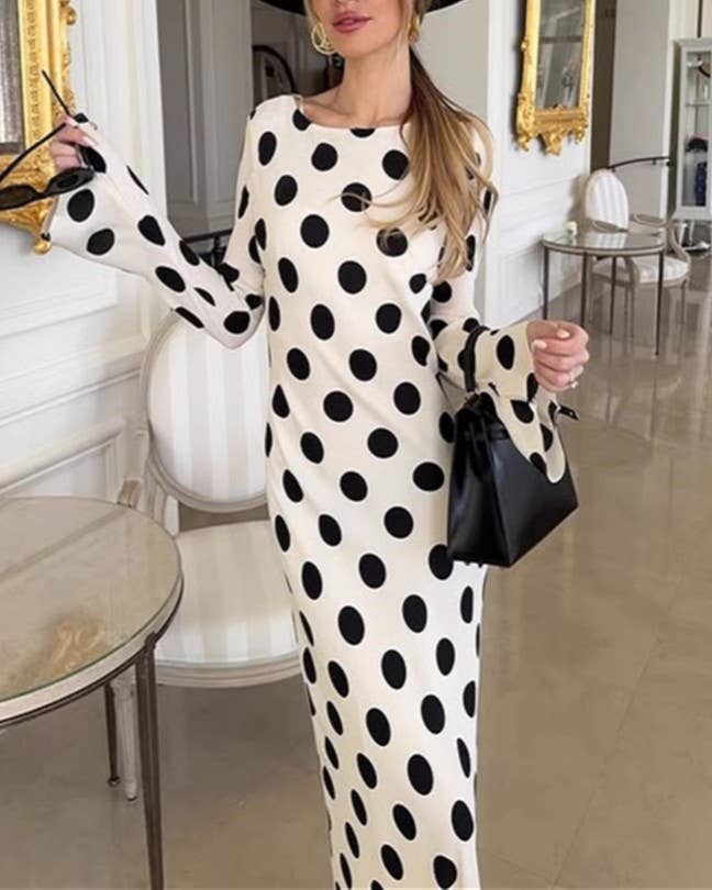 Polka Dot Flare Sleeve Maxi Dress