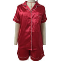 Satin Short Sleeve Pajama Set - Red
