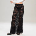 Floral Lace Panel Semi-Sheer Maxi Skirt - Black